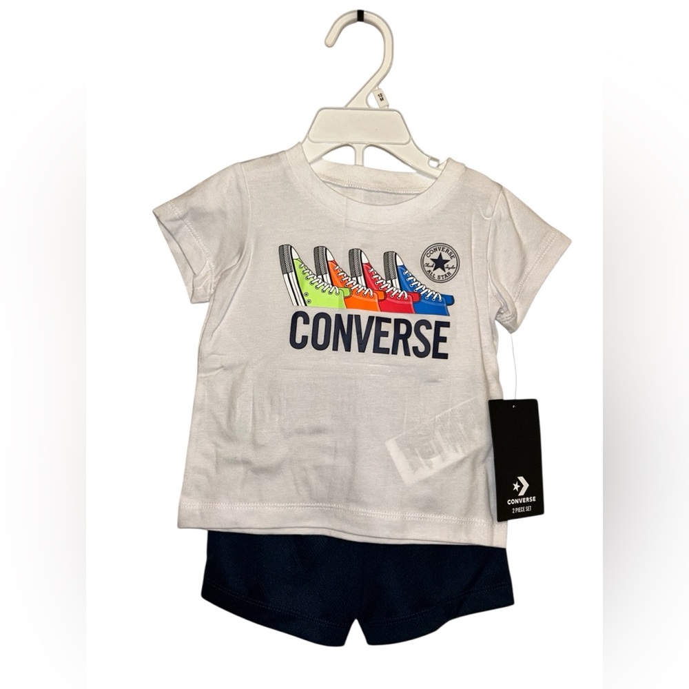 Converse White Short Sleeve Tee with Sneaker Graphic/Logo with Matching Shorts